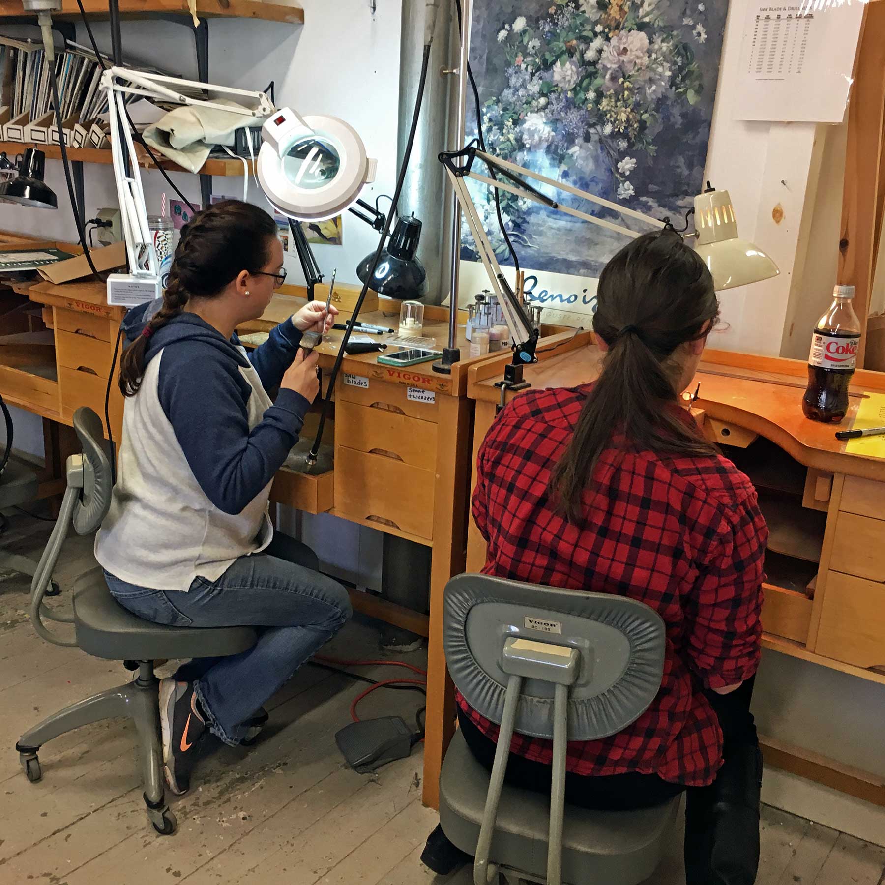 Students at Bench with Hand Saws